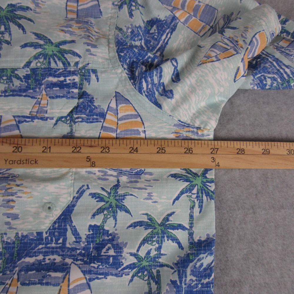 Izod Saltwater Performance Shirt XXL Blue Hawaiian Stretch Button Up Tropical - Picture 6 of 11
